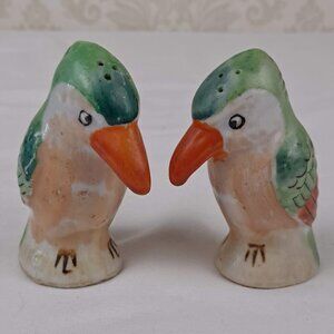 Vintage Hand Painted Bird Salt & Pepper Shakers Ceramic Cork Stoppers Japan
